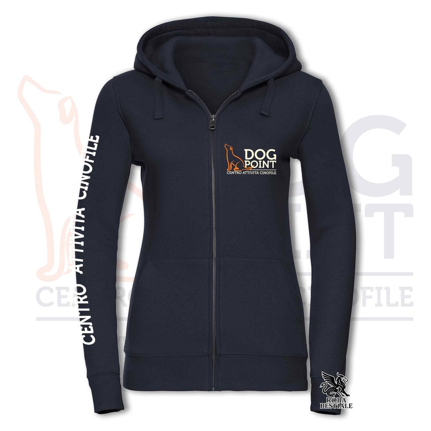 Felpa DOG POINT - Blue Nvy - Con Cappuccio e Full Zip, Uomo o Donna - dalla XS alla 5XL