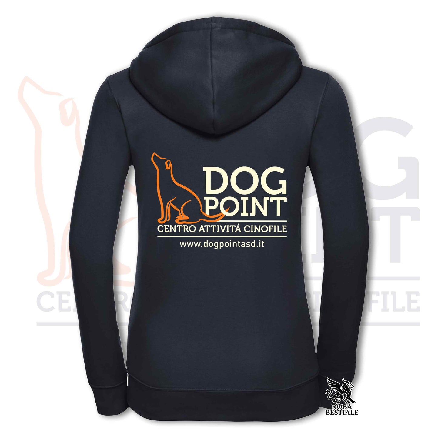Felpa DOG POINT - Blue Nvy - Con Cappuccio e Full Zip, Uomo o Donna - dalla XS alla 5XL