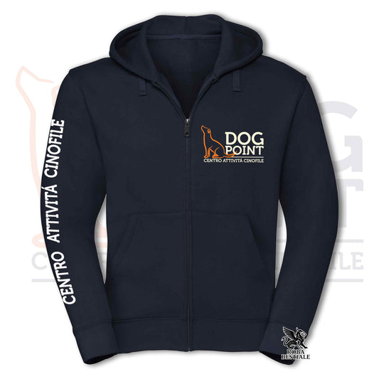 Felpa DOG POINT - Blue Nvy - Con Cappuccio e Full Zip, Uomo o Donna - dalla XS alla 5XL