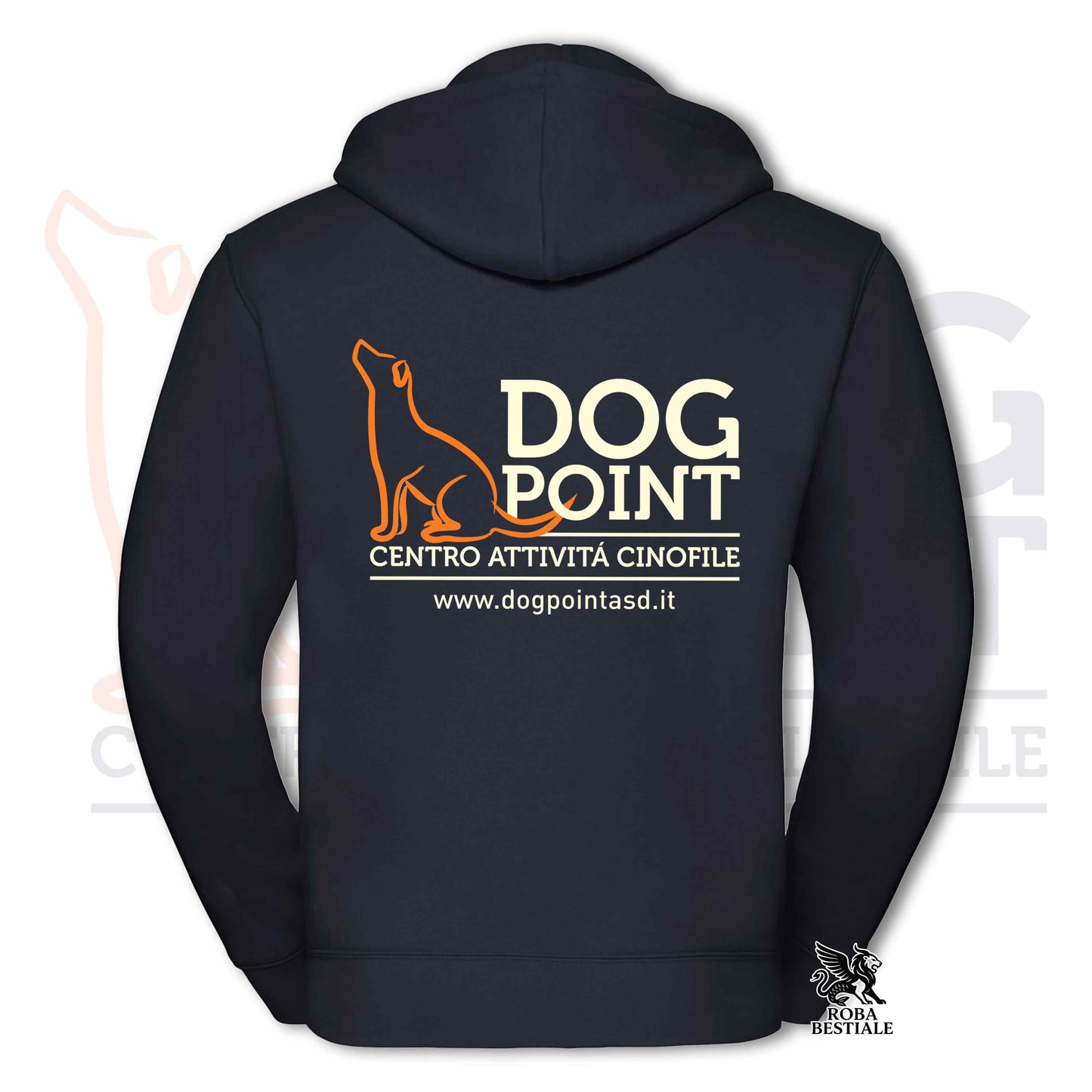 Felpa DOG POINT - Blue Nvy - Con Cappuccio e Full Zip, Uomo o Donna - dalla XS alla 5XL