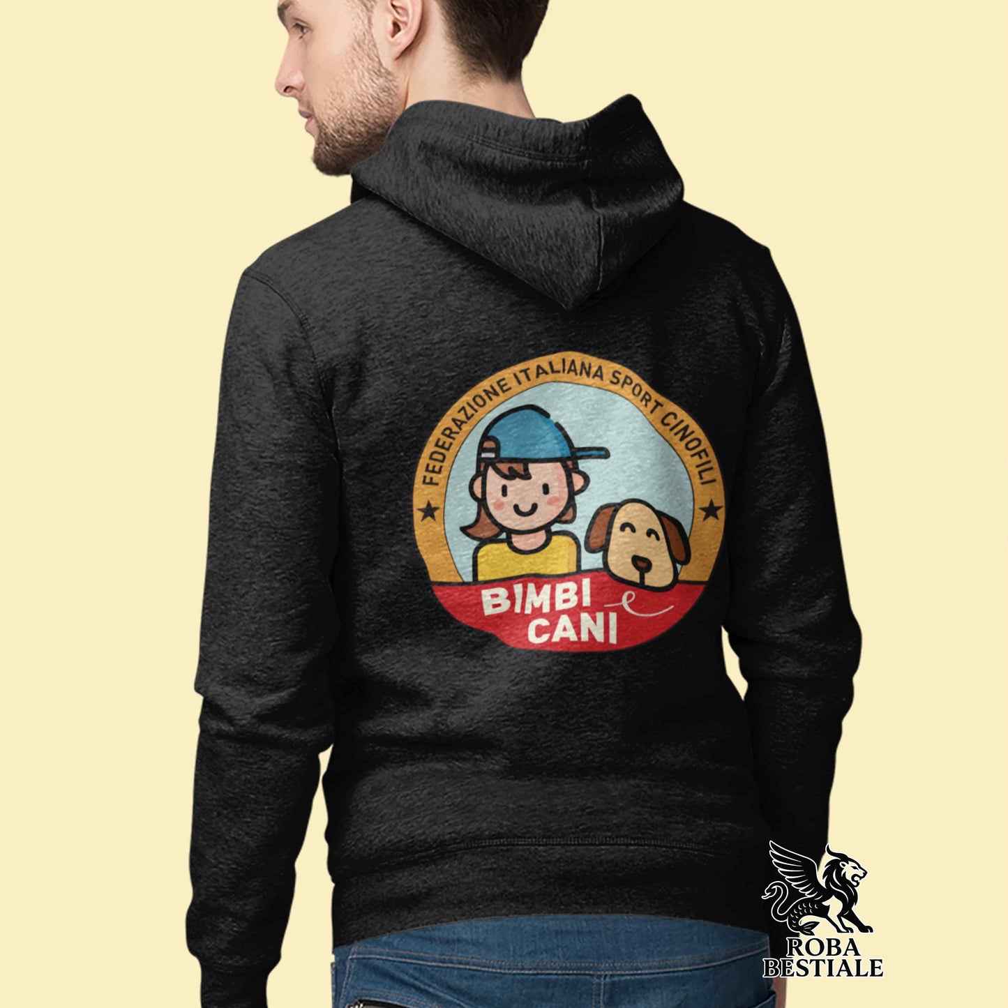 Felpa BIMBI e CANI - NON felpata - Con Cappuccio e Tasconi, Uomo e Donna - dalla XS alla 5XL