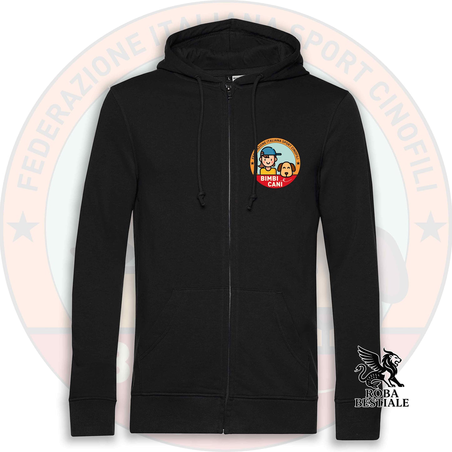 Felpa BIMBI e CANI - NON Felpata - Con Cappuccio e Full Zip, Uomo o Donna - dalla XS alla 3XL