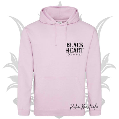 Felpa BLACK HEART Kennel - Tanti toni di ROSA! Felpata internamente, con Cappuccio - dalla XS alla 5XL