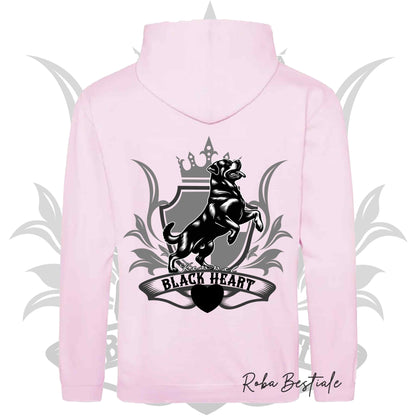 Felpa BLACK HEART Kennel - Tanti toni di ROSA! Felpata internamente, con Cappuccio - dalla XS alla 5XL