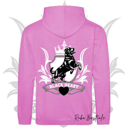 Felpa BLACK HEART Kennel - Tanti toni di ROSA! Felpata internamente, con Cappuccio - dalla XS alla 5XL