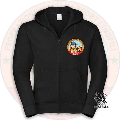 Felpa BIMBI e CANI - Invernale - Con Cappuccio e Full Zip, Uomo o Donna - dalla XS alla 5XL