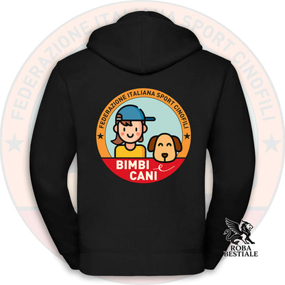 Felpa BIMBI e CANI - Invernale - Con Cappuccio e Full Zip, Uomo o Donna - dalla XS alla 5XL