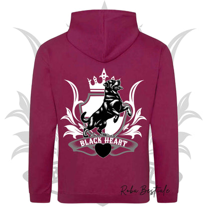 Felpa BLACK HEART Kennel - Tanti toni di ROSA! Felpata internamente, con Cappuccio - dalla XS alla 5XL