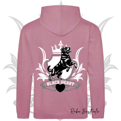 Felpa BLACK HEART Kennel - Tanti toni di ROSA! Felpata internamente, con Cappuccio - dalla XS alla 5XL