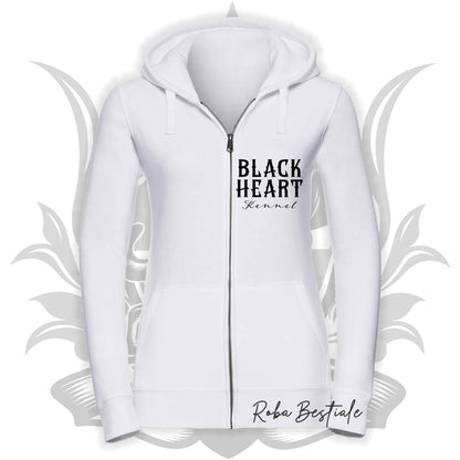 Felpa BLACK HEART Kennel - BIANCA - Felpata, Con Cappuccio e Full Zip, Uomo o Donna - dalla XS alla 5XL