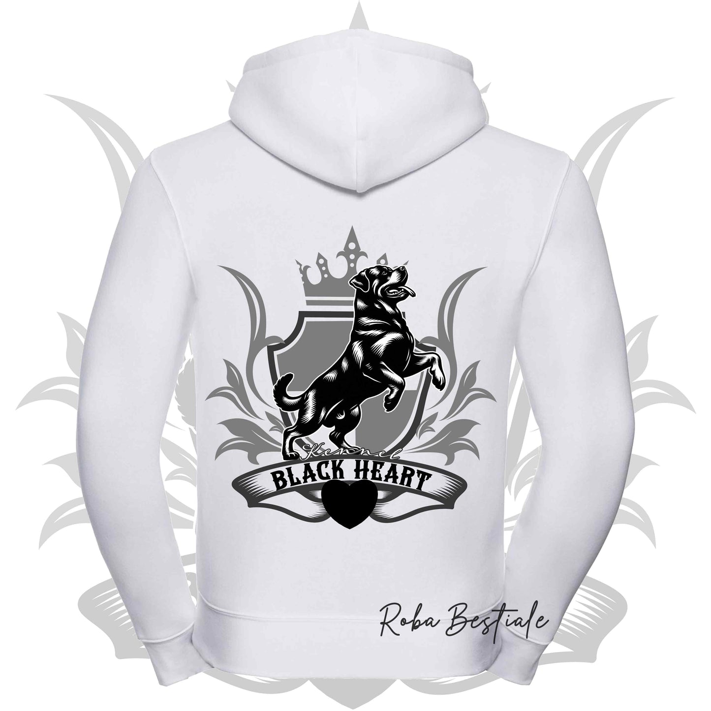 Felpa BLACK HEART Kennel - BIANCA - Felpata, Con Cappuccio e Full Zip, Uomo o Donna - dalla XS alla 5XL