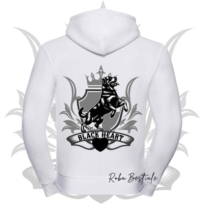 Felpa BLACK HEART Kennel - BIANCA - Felpata, Con Cappuccio e Full Zip, Uomo o Donna - dalla XS alla 5XL