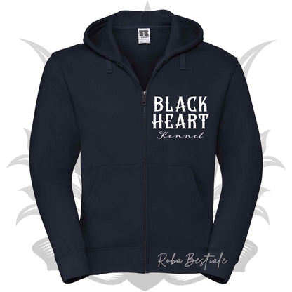 Felpa BLACK HEART Kennel - BLUE NAVY - Felpata, Con Cappuccio e Full Zip, Uomo o Donna - dalla XS alla 5XL