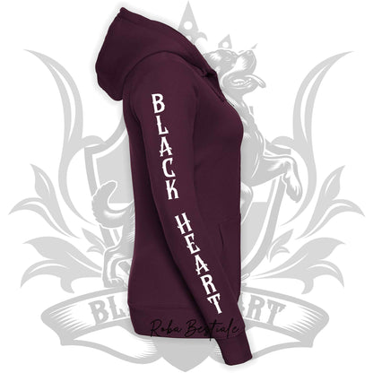 Felpa BLACK HEART Kennel - BORDEAUX - Felpata, Con Cappuccio e Full Zip, Uomo o Donna - dalla XS alla 5XL