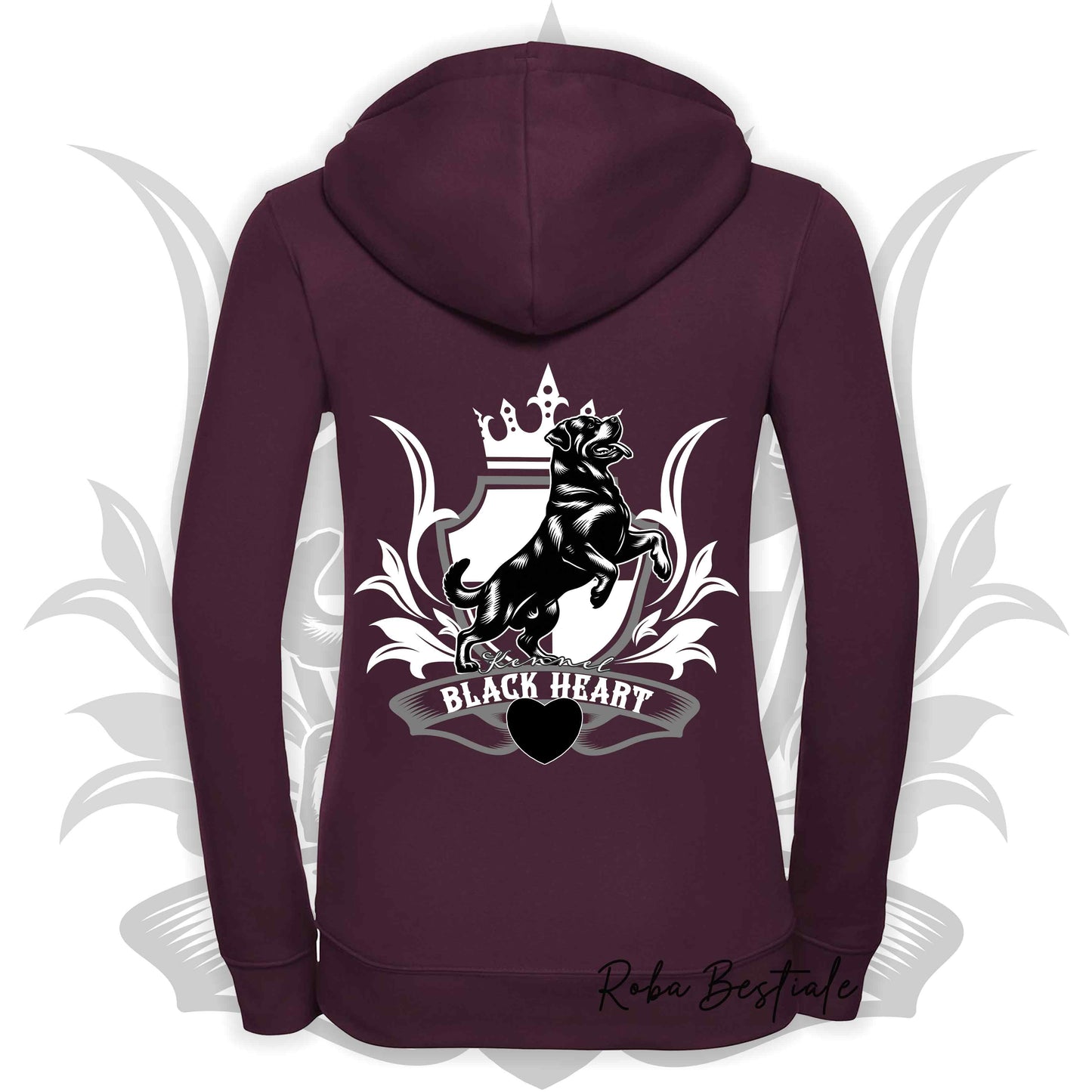 Felpa BLACK HEART Kennel - BORDEAUX - Felpata, Con Cappuccio e Full Zip, Uomo o Donna - dalla XS alla 5XL