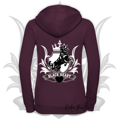 Felpa BLACK HEART Kennel - BORDEAUX - Felpata, Con Cappuccio e Full Zip, Uomo o Donna - dalla XS alla 5XL