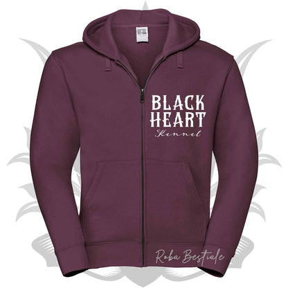 Felpa BLACK HEART Kennel - BORDEAUX - Felpata, Con Cappuccio e Full Zip, Uomo o Donna - dalla XS alla 5XL