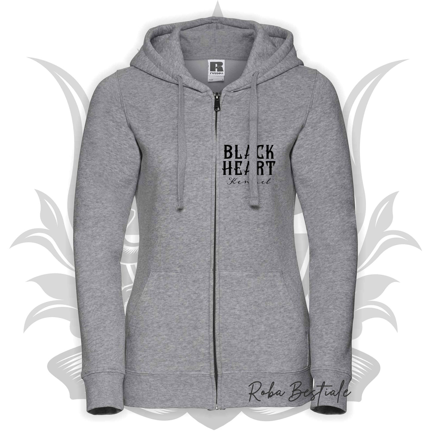 Felpa BLACK HEART Kennel - GRIGIO CHIARO - Felpata, Con Cappuccio e Full Zip, Uomo o Donna - dalla XS alla 5XL