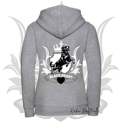 Felpa BLACK HEART Kennel - GRIGIO CHIARO - Felpata, Con Cappuccio e Full Zip, Uomo o Donna - dalla XS alla 5XL