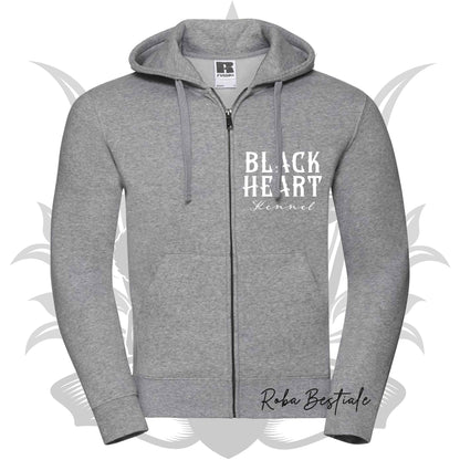 Felpa BLACK HEART Kennel - GRIGIO CHIARO - Felpata, Con Cappuccio e Full Zip, Uomo o Donna - dalla XS alla 5XL