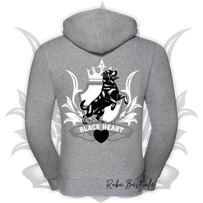 Felpa BLACK HEART Kennel - GRIGIO CHIARO - Felpata, Con Cappuccio e Full Zip, Uomo o Donna - dalla XS alla 5XL