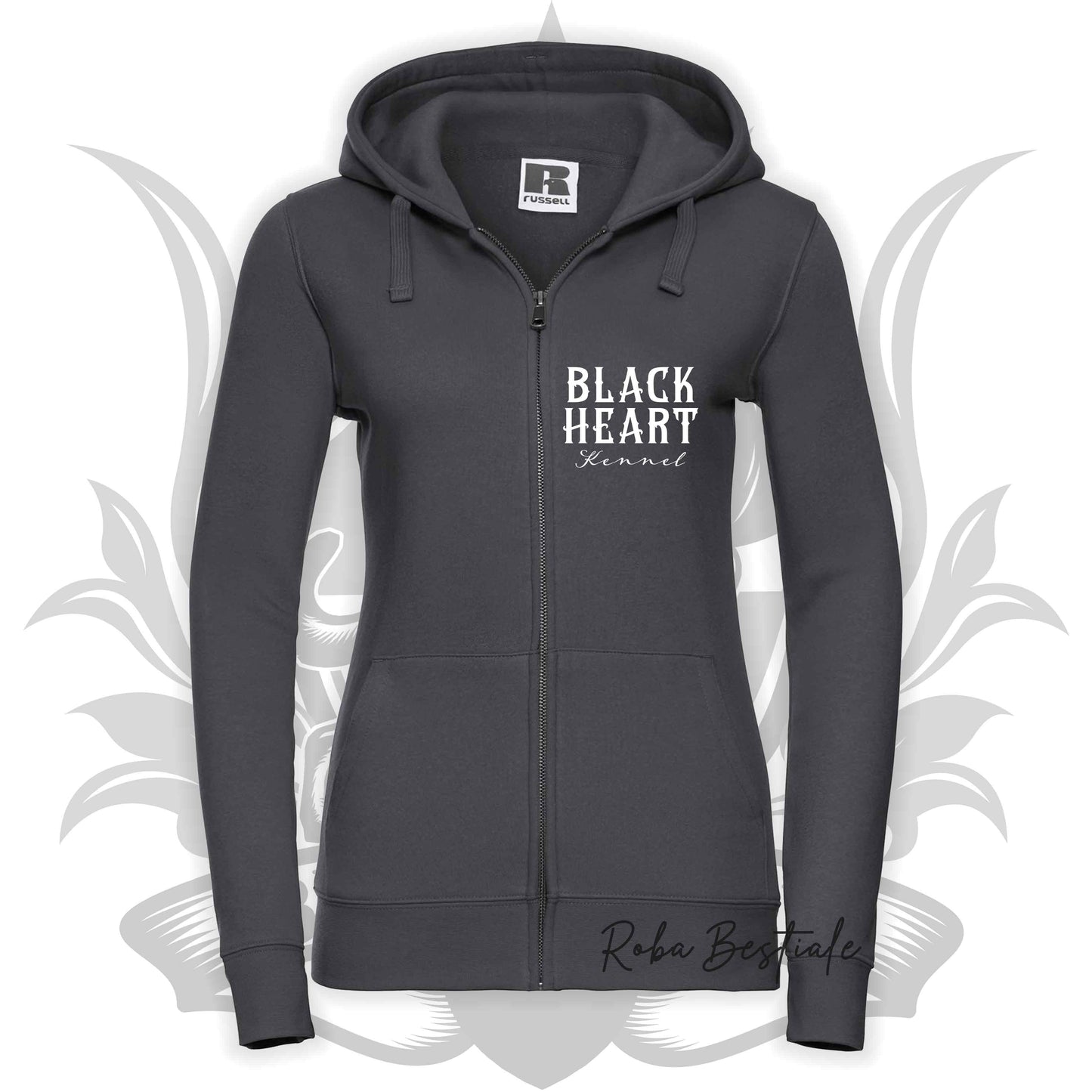 Felpa BLACK HEART Kennel - GRIGIO SCURO - Felpata, Con Cappuccio e Full Zip, Uomo o Donna - dalla XS alla 5XL