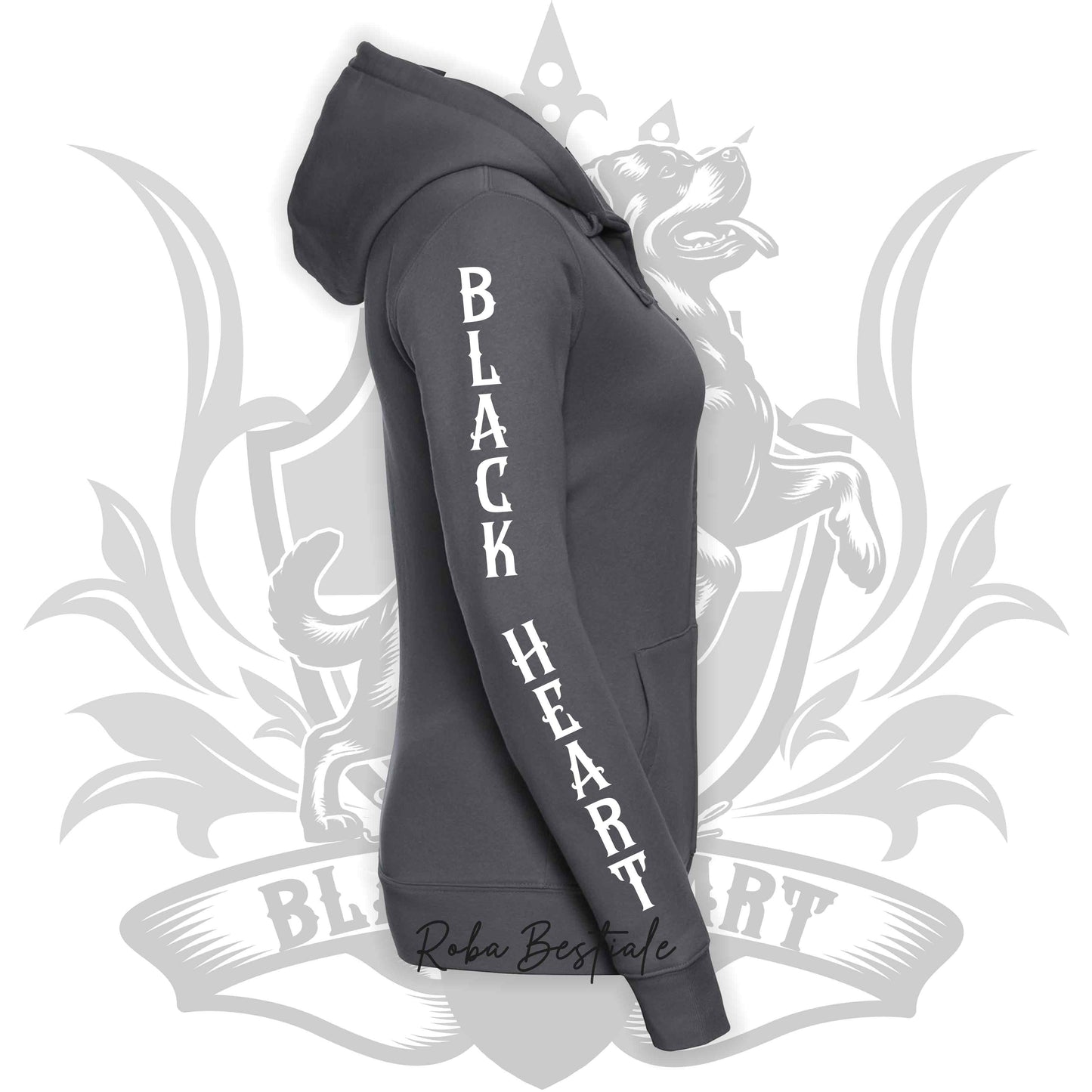 Felpa BLACK HEART Kennel - GRIGIO SCURO - Felpata, Con Cappuccio e Full Zip, Uomo o Donna - dalla XS alla 5XL