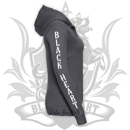 Felpa BLACK HEART Kennel - GRIGIO SCURO - Felpata, Con Cappuccio e Full Zip, Uomo o Donna - dalla XS alla 5XL