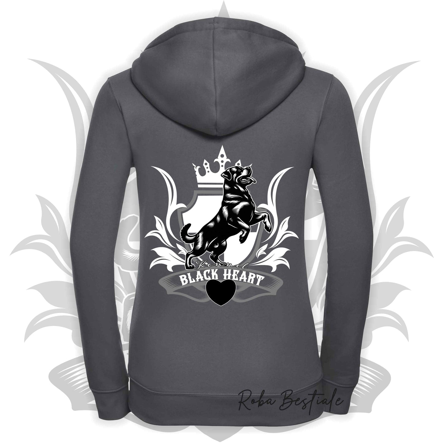 Felpa BLACK HEART Kennel - GRIGIO SCURO - Felpata, Con Cappuccio e Full Zip, Uomo o Donna - dalla XS alla 5XL