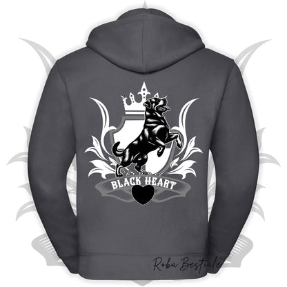 Felpa BLACK HEART Kennel - GRIGIO SCURO - Felpata, Con Cappuccio e Full Zip, Uomo o Donna - dalla XS alla 5XL
