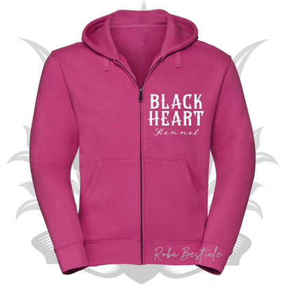 Felpa BLACK HEART Kennel - HOT PINK - Felpata, Con Cappuccio e Full Zip, Uomo o Donna - dalla XS alla 5XL