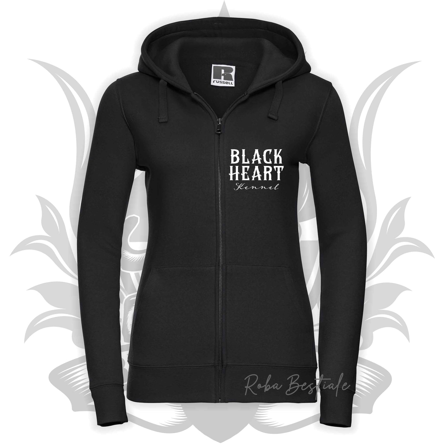 Felpa BLACK HEART Kennel - NERA - Felpata, Con Cappuccio e Full Zip, Uomo o Donna - dalla XS alla 5XL