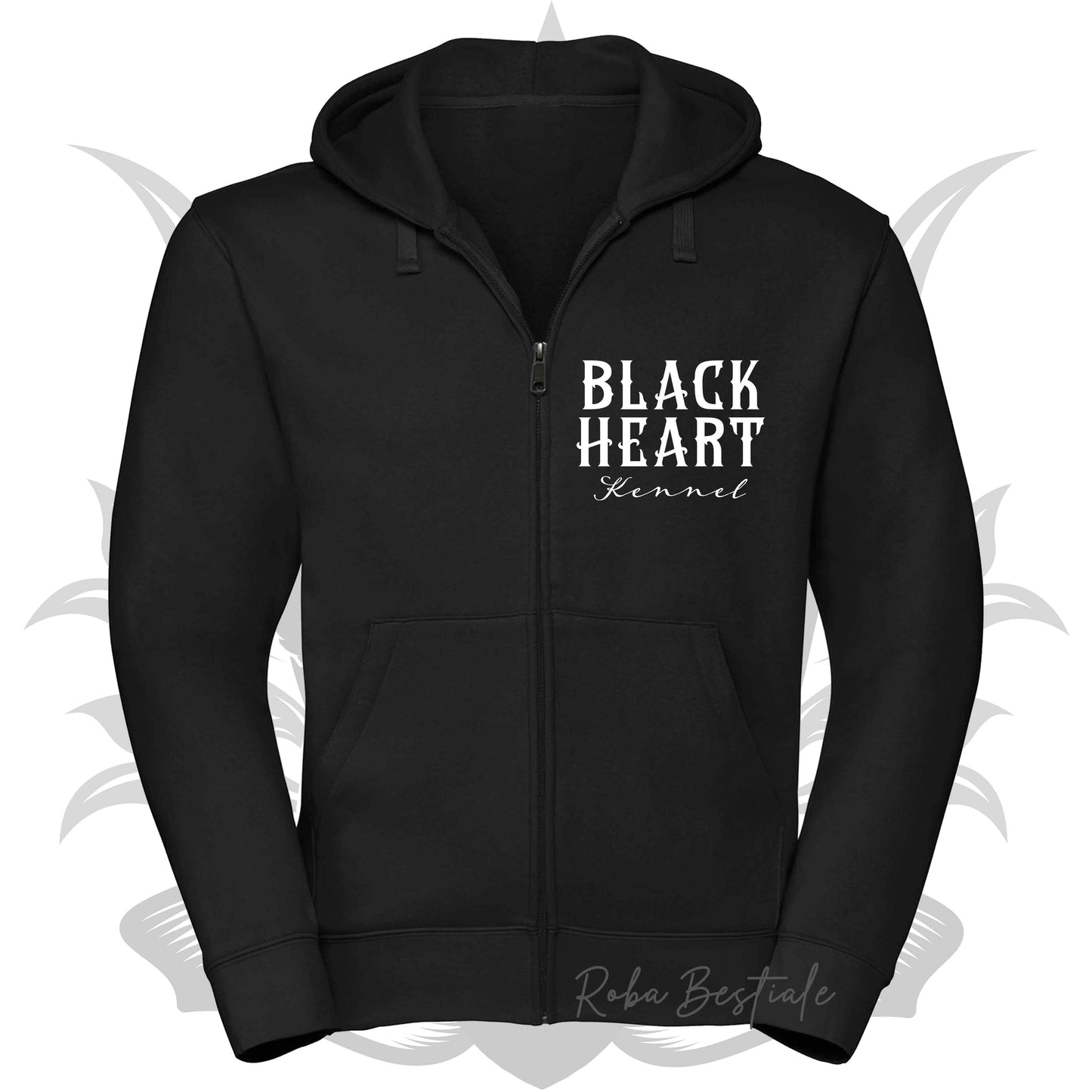 Felpa BLACK HEART Kennel - NERA - Felpata, Con Cappuccio e Full Zip, Uomo o Donna - dalla XS alla 5XL