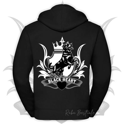Felpa BLACK HEART Kennel - NERA - Felpata, Con Cappuccio e Full Zip, Uomo o Donna - dalla XS alla 5XL