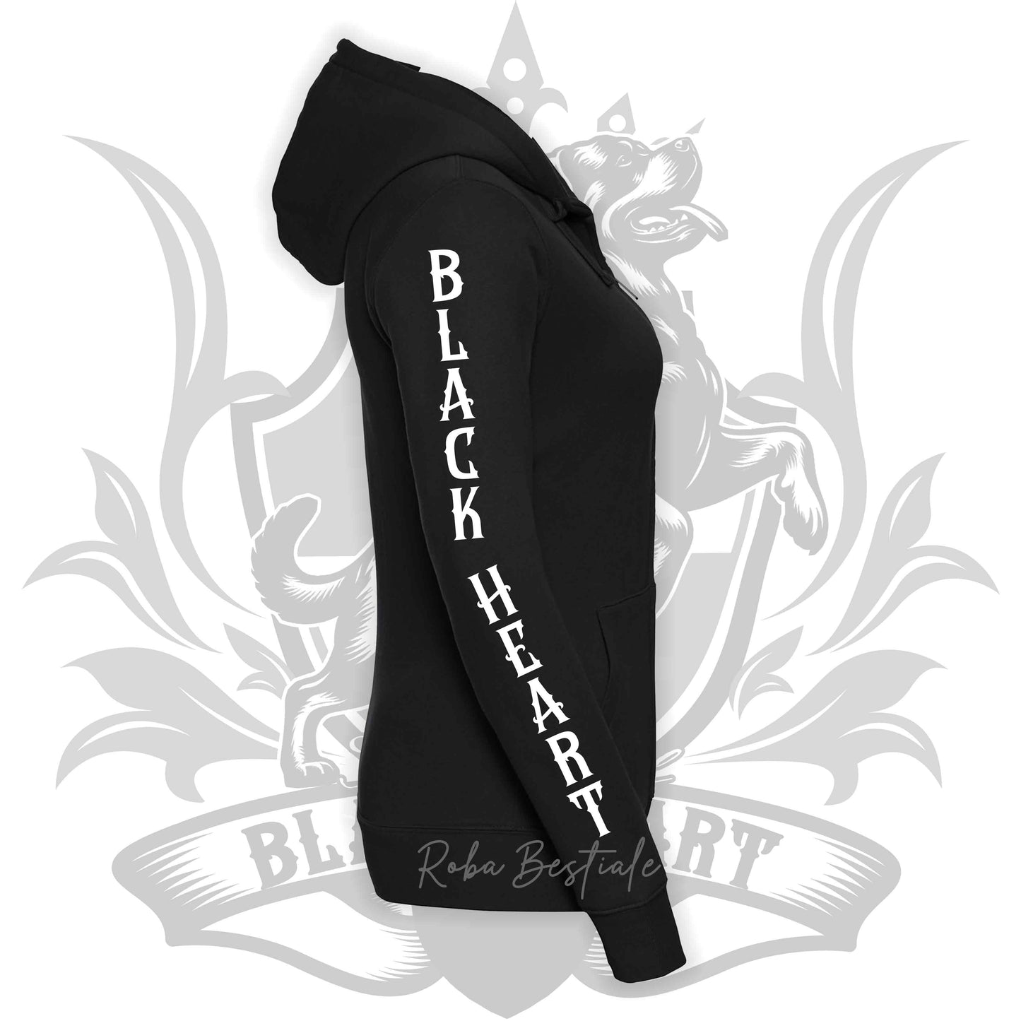 Felpa BLACK HEART Kennel - NERA - Felpata, Con Cappuccio e Full Zip, Uomo o Donna - dalla XS alla 5XL