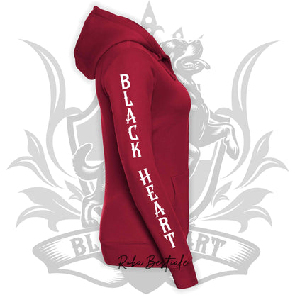 Felpa BLACK HEART Kennel - ROSSA - Felpata, Con Cappuccio e Full Zip, Uomo o Donna - dalla XS alla 5XL