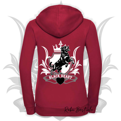 Felpa BLACK HEART Kennel - ROSSA - Felpata, Con Cappuccio e Full Zip, Uomo o Donna - dalla XS alla 5XL