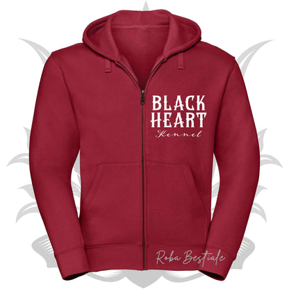 Felpa BLACK HEART Kennel - ROSSA - Felpata, Con Cappuccio e Full Zip, Uomo o Donna - dalla XS alla 5XL