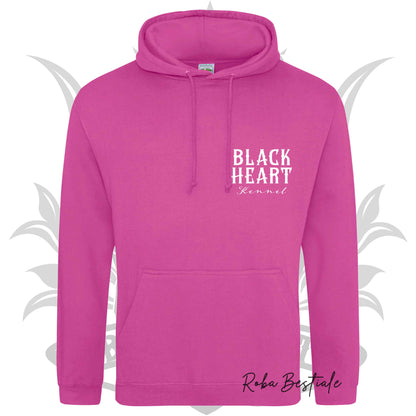 Felpa BLACK HEART Kennel - Tanti toni di ROSA! Felpata internamente, con Cappuccio - dalla XS alla 5XL