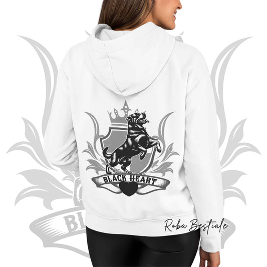 Felpa BLACK HEART Kennel - BIANCA - Felpata, Con Cappuccio e Full Zip, Uomo o Donna - dalla XS alla 5XL