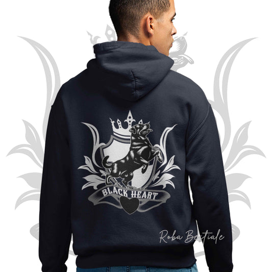 Felpa BLACK HEART Kennel - BLUE NAVY - Felpata, Con Cappuccio e Full Zip, Uomo o Donna - dalla XS alla 5XL