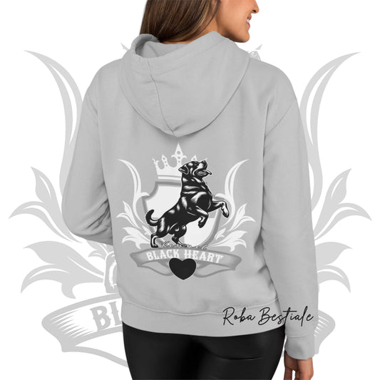 Felpa BLACK HEART Kennel - GRIGIO CHIARO - Felpata, Con Cappuccio e Full Zip, Uomo o Donna - dalla XS alla 5XL