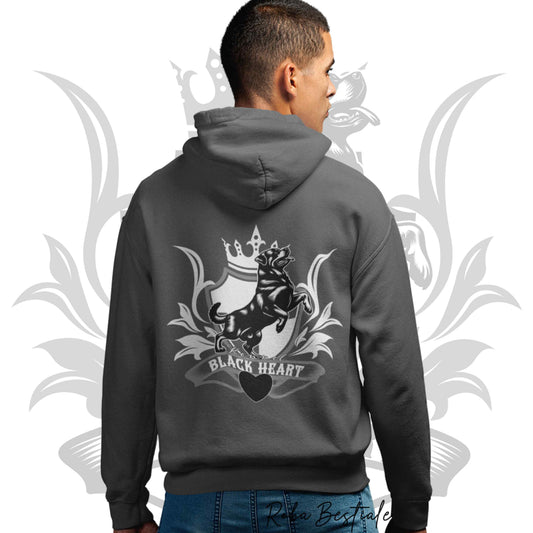 Felpa BLACK HEART Kennel - GRIGIO SCURO - Felpata, Con Cappuccio e Full Zip, Uomo o Donna - dalla XS alla 5XL