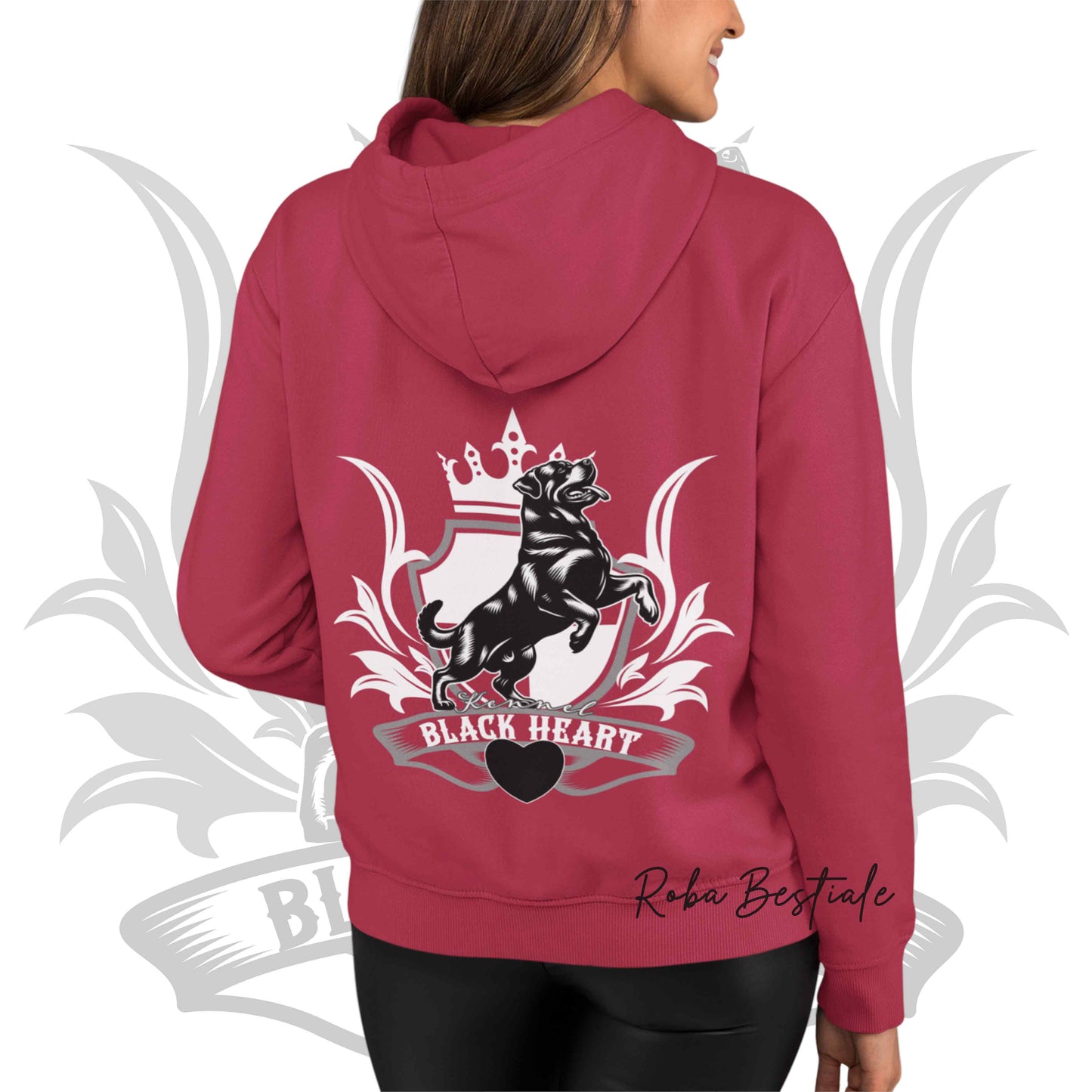 Felpa BLACK HEART Kennel - ROSSA - Felpata, Con Cappuccio e Full Zip, Uomo o Donna - dalla XS alla 5XL