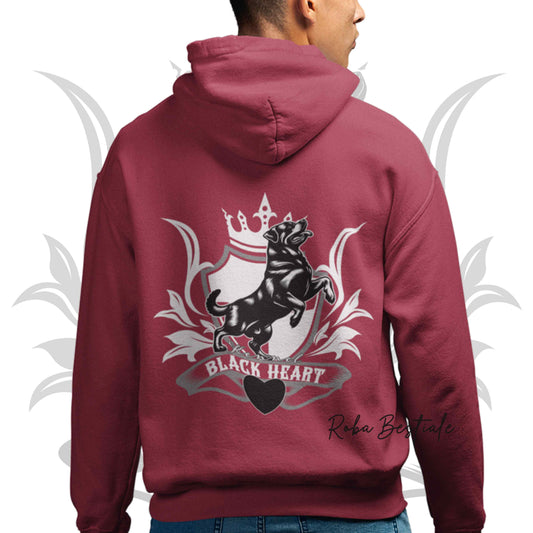 Felpa BLACK HEART Kennel - ROSSA - Felpata, Con Cappuccio e Full Zip, Uomo o Donna - dalla XS alla 5XL