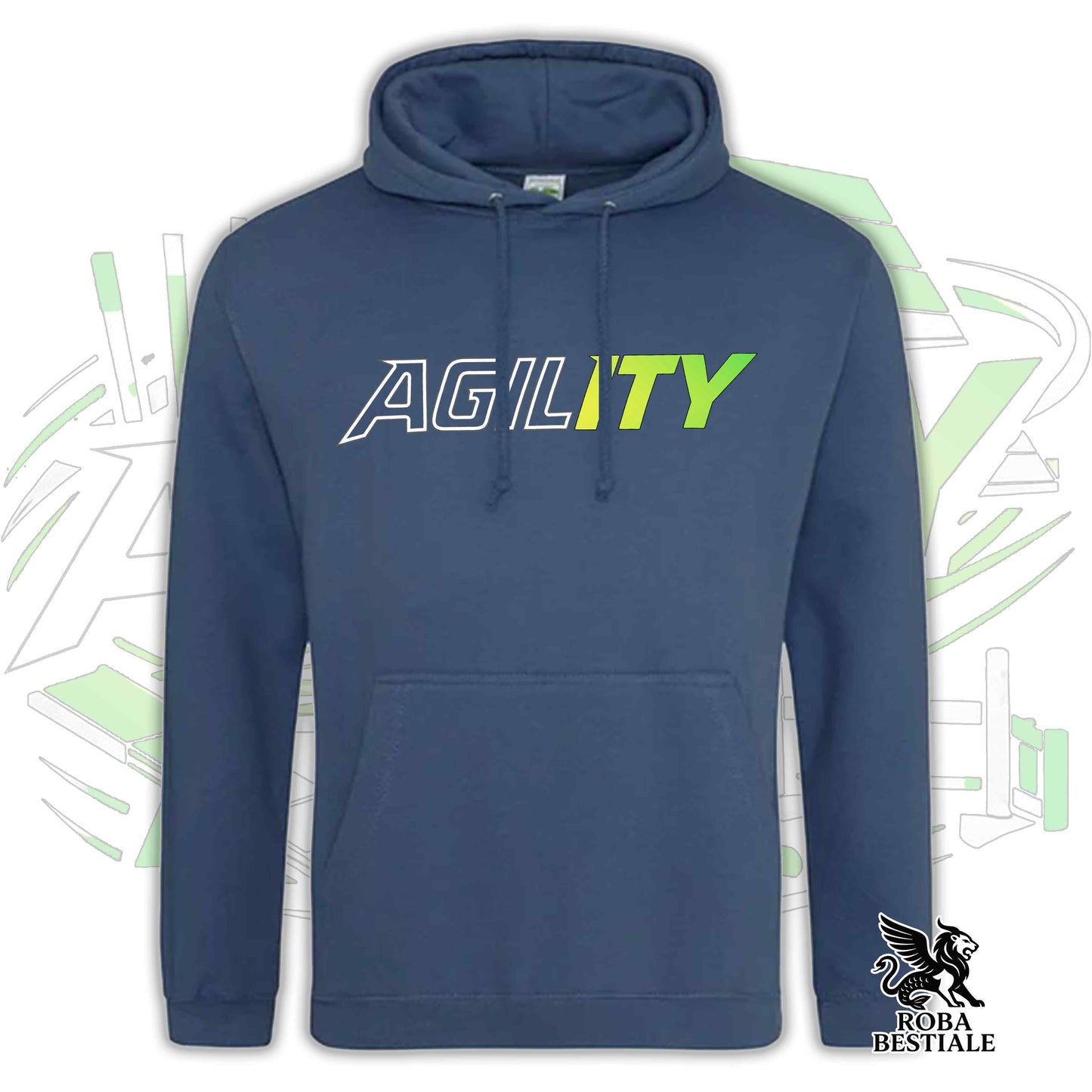 Felpa PURE AGILITY - Stampa VERDE - Con Cappuccio e Tasconi, Unisex, in tanti colori - dalla XS alla 5XL