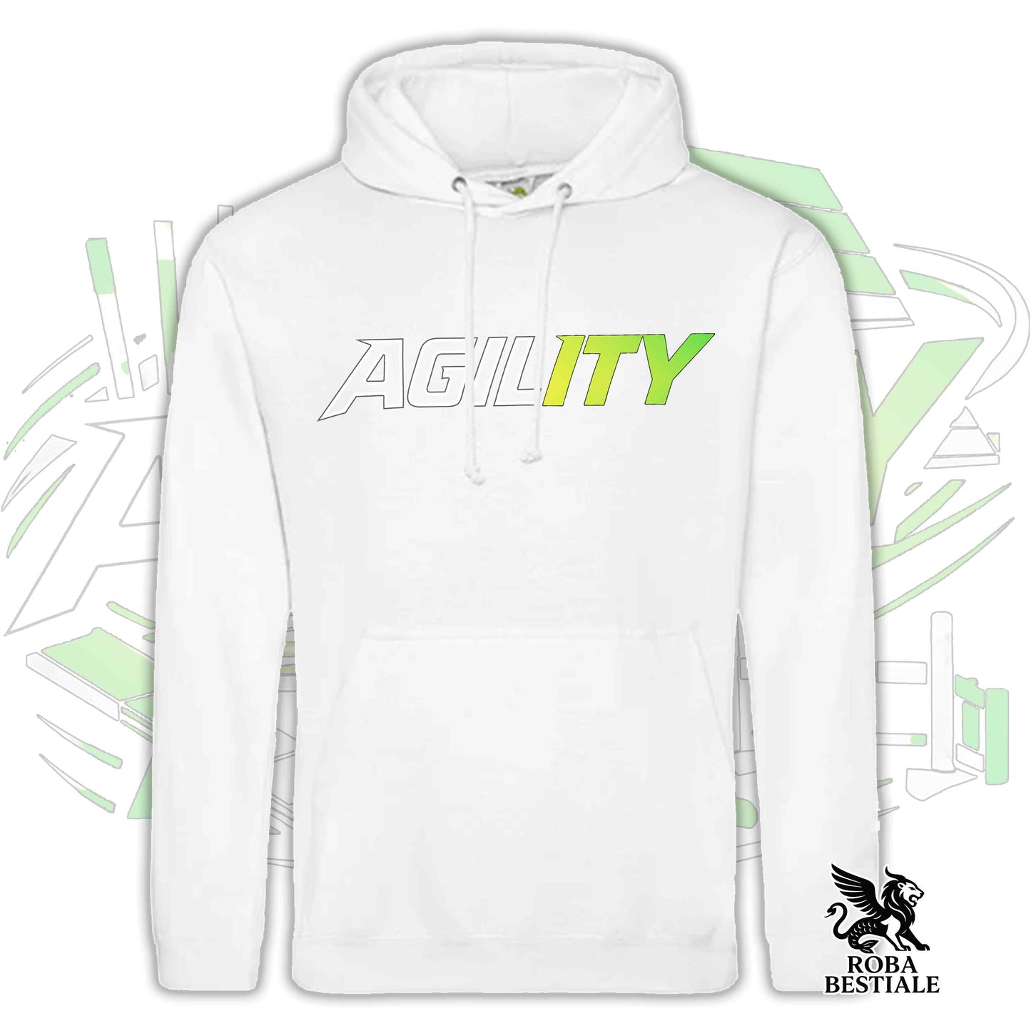 Felpa PURE AGILITY - Stampa VERDE - Con Cappuccio e Tasconi, Unisex, in tanti colori - dalla XS alla 5XL