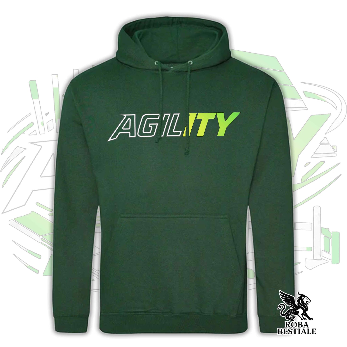 Felpa PURE AGILITY - Stampa VERDE - Con Cappuccio e Tasconi, Unisex, in tanti colori - dalla XS alla 5XL