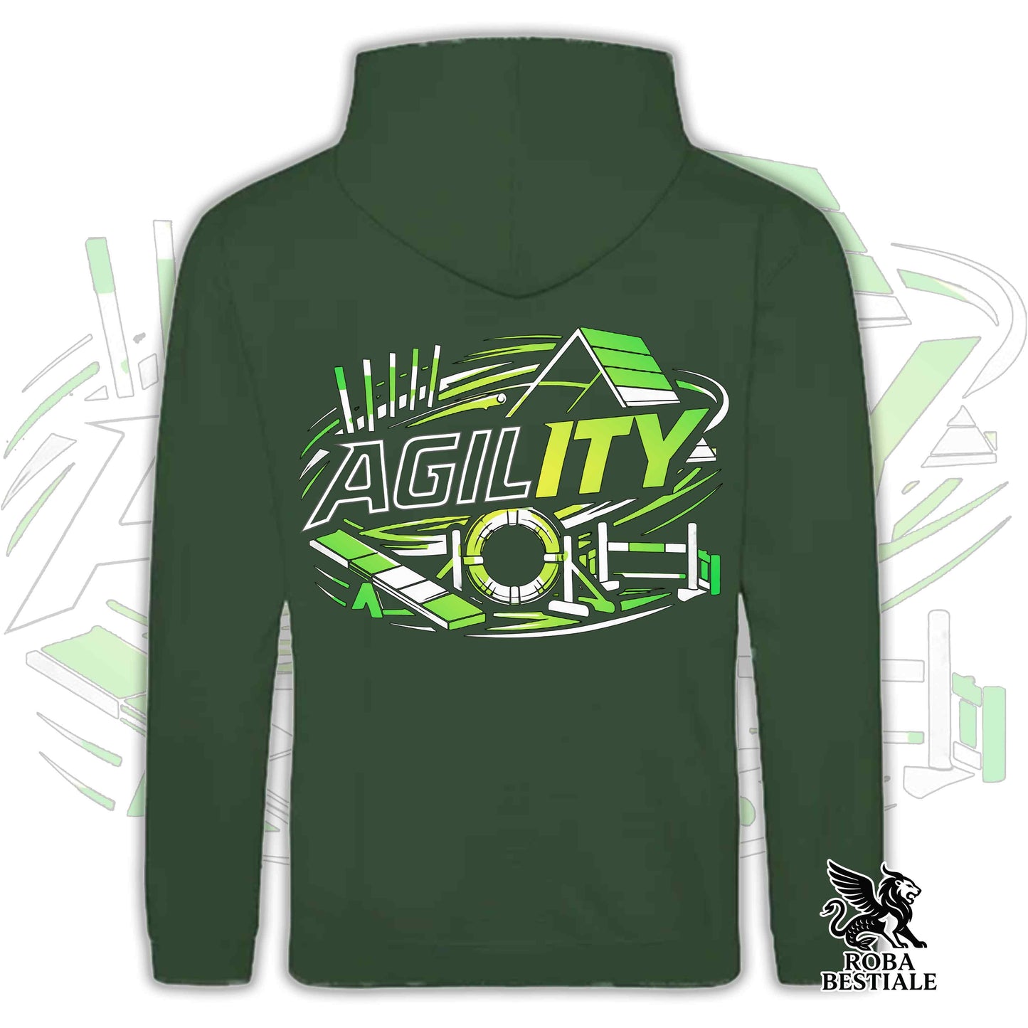 Felpa PURE AGILITY - Stampa VERDE - Con Cappuccio e Tasconi, Unisex, in tanti colori - dalla XS alla 5XL