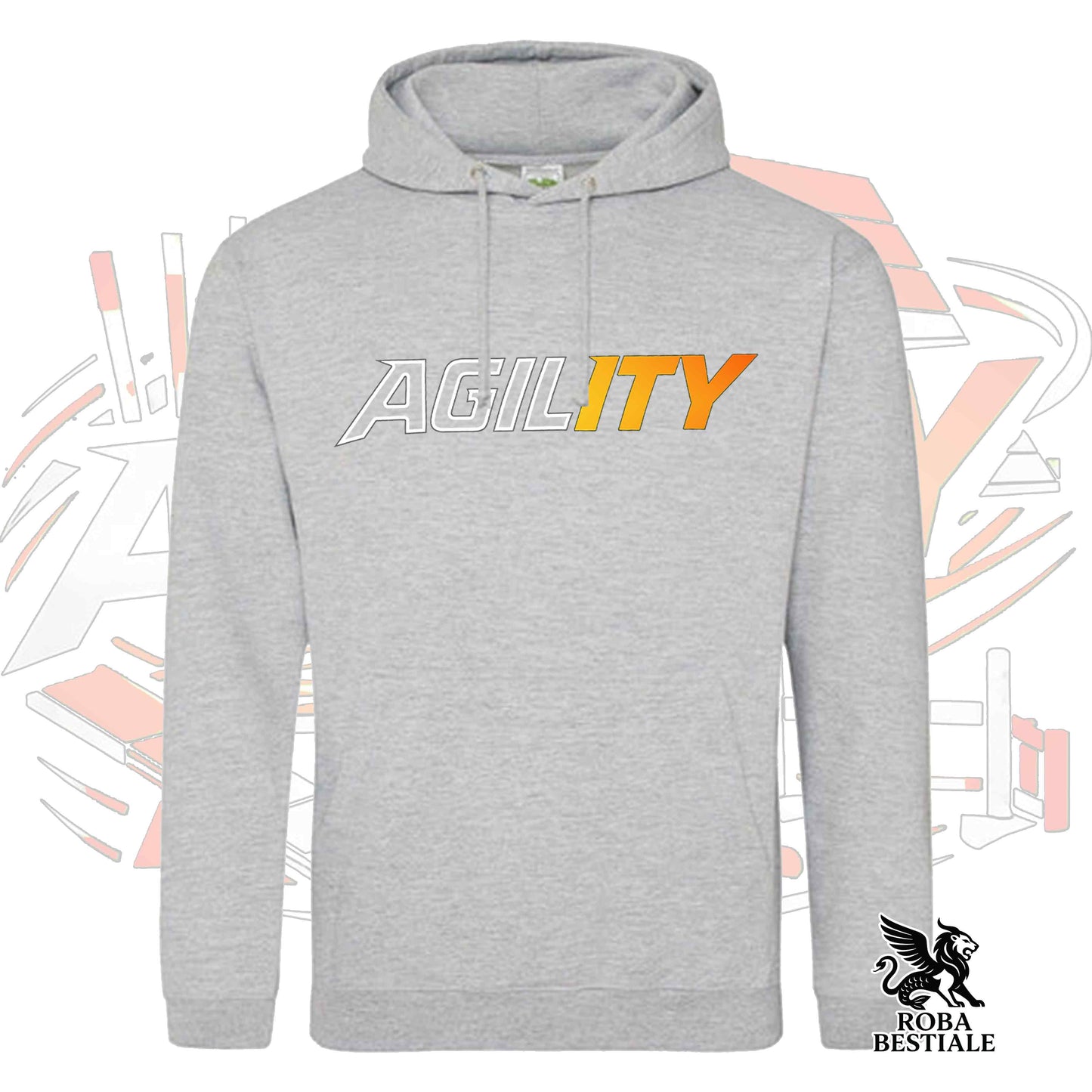 Felpa PURE AGILITY - Stampa ARANCIONE - Con Cappuccio e Tasconi, Unisex, in tanti colori - dalla XS alla 5XL